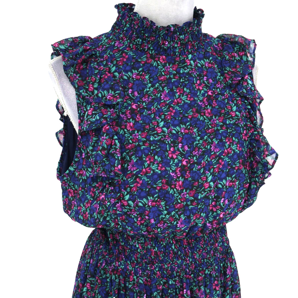 Lulus Dress Womens Large Navy Blue Evalina Floral Chiffon Ruffles Smocked Maxi - Picture 6 of 16